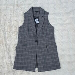 Adrianna Papell Womens Grey Glen Plaid Sleeveless Duster Vest Jacket M